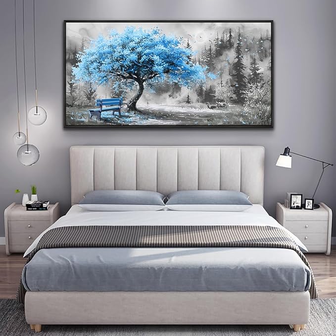 ZUITINGHUA Black Framed Canvas Wall Art For Living Room Large Wall Decor For Office Bedroom Decorations Blue Tree Landscape Pictures Black And White Paintings Artwork Aesthetic Home Decor 30x60 In-Ruum Studio Home