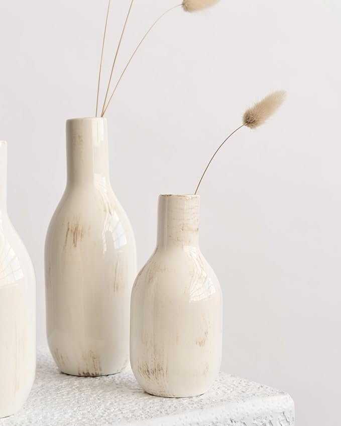 NOBULA White Ceramic Donut Vases – Modern Home Decor for Living Room, Bedroom & Table Centerpiece - Minimalist Nordic – Unique Vases for Olive Plant & Flowers – Decorative Coffee Table Vase Set of 3-Ruum Studio Home