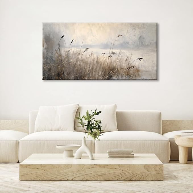 LASMOND Vintage Meadow Wall Art for Living Room Reed Grass Canvas Painting Prints Large Retro Rustic Cottagecore Countryside Landscape Farmhouse Bedroom Artwork Home Decor (30x16 Inches)-Ruum Studio Home