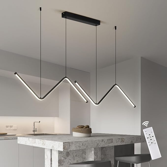 JAYMP Geometric Shaped Modern Chandelier LED Dimmable Pendant Lighting for Dining Room Kitchen Island Cafe Bar Hanging Lamp (Black, 49.2 Inch)-Ruum Studio Home