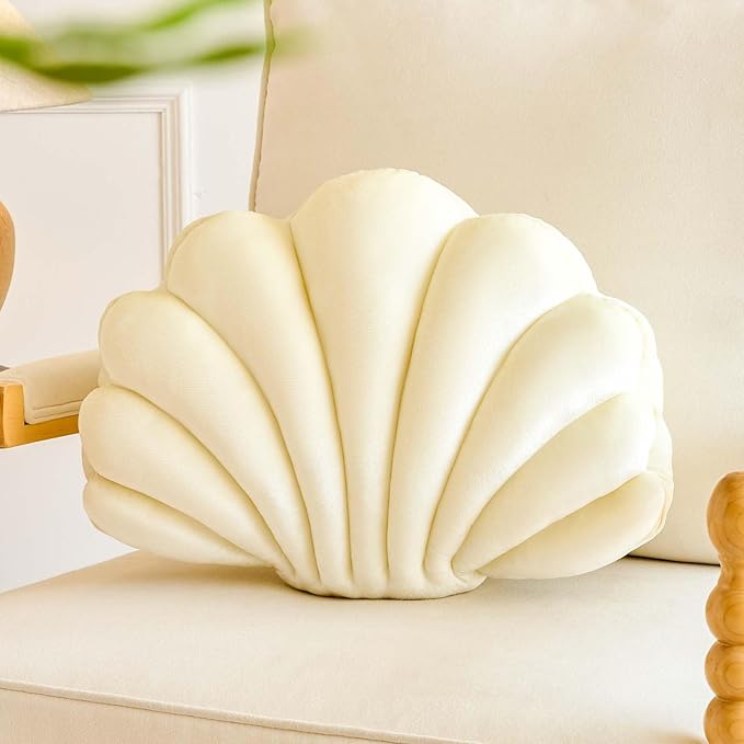 Cream Seashell Throw Pillows, Shell Shaped Throw Pillows, 18 Inch Soft Velvet Home Decorative Pillow Plush Cushion for Bed Couch Living Sofa Room Decor Accent Throw Pillow-Ruum Studio Home