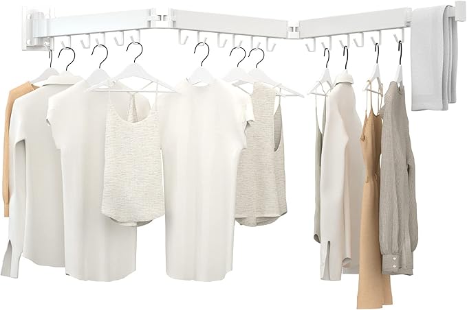 Clothes Drying Rack, Laundry Drying Rack Wall Mount, 3-Fold Wall Mounted Clothes Drying Racks for Hanging Clothes, Foldable & Sturdy Space Saver for Laundry Room -White-Ruum Studio Home