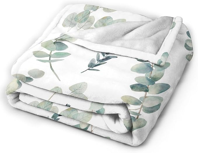 HGOD DESIGNS Watercolor Eucalyptus Flannel Fleece Bed Blanket Throw Blanket Lightweight Cozy Plush Blanket for Bedroom Living Rooms Sofa Couch 40"x50"-Ruum Studio Home