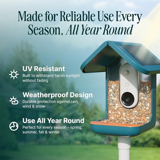 Birdbuddy PRO Solar Smart Bird Feeder with Camera - AI Bird Species Identification, 5MP Photos, 2K HD Video Live Stream Camera, Slow-Motion Video, 2.6in Focus - Blue Solar-Ruum Studio Home