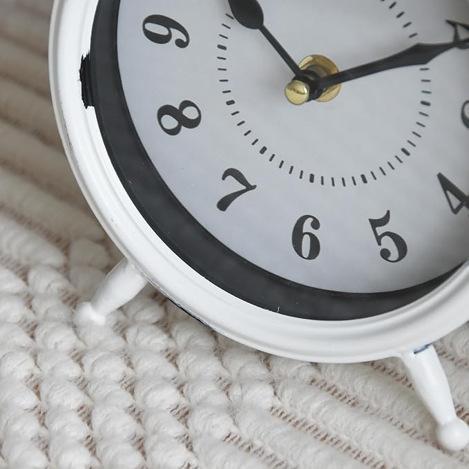 Small white table clock Vintage Rustic White Table Clock on Stand, Decorative Desk and Shelf Clock Farmhouse Mantel Clock Rustic Non-Ticking Clock-Ruum Studio Home