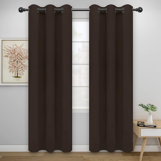 Easy-Going Blackout Curtains for Bedroom, Solid Thermal Insulated Grommet and Noise Reduction Window Drapes, Room Darkening Curtains for Living Room, 2 Panels(46x84 in, Dark Brown)-Ruum Studio Home