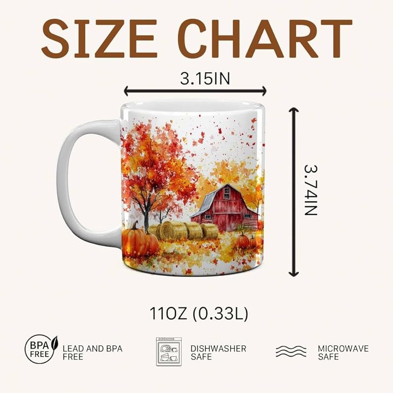 Fall Farm Coffee Mug - Farm Lover Mugs Gifts for Women Men - Autumn Decor Gifts For Home Farmhouse Thanksgiving - 11oz Printed Ceramic Mug (White)-Ruum Studio Home