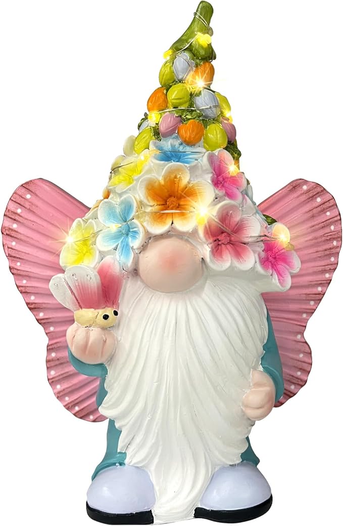 BAYN Garden Gnome Statues Outdoor Decor, Solar Powered Outdoor Gnome with Butterfly Wing Decorative Yard Garden Lights Art Gifts with 11 Warm White LEDs-Ruum Studio Home