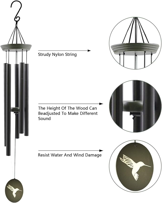 Hummingbird Outdoor Wind Chimes for Outside - 33" Tall, Tuned Melody, Memorial Gift for Mom/Grandma, Weather-Resistant, Perfect Decoration for Patio, Garden, Yard & Indoors-Ruum Studio Home