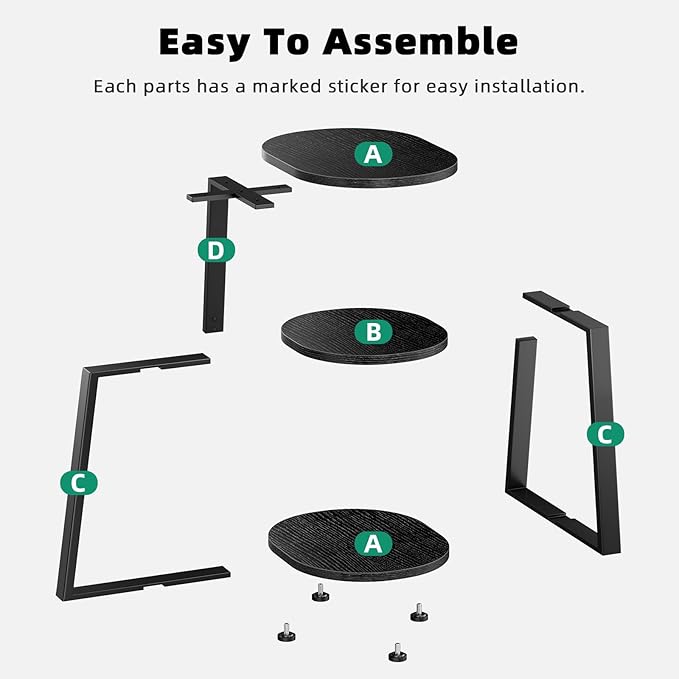 Side Table, Small End Table with Metal Frame, 3-Tier Bedside Tables, Round Side Tables for Living Room Bedroom Couch Bathroom, Oval, Pure Black-Ruum Studio Home