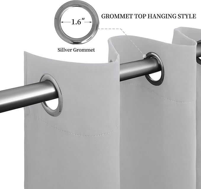 Easy-Going Blackout Curtains for Bedroom, Solid Thermal Insulated Grommet and Noise Reduction Window Drapes, Room Darkening Curtains for Living Room, 2 Panels(52x46 in, Greyish White)-Ruum Studio Home