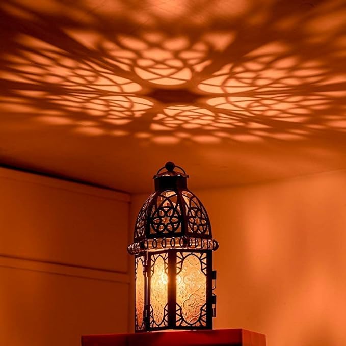 NEEDOMO Set of 2 Hanging Moroccan Lantern, 12.8'' Vintage Candle Holder, Metal Lanterns Decorative Indoor Outdoor, Table, Patio, Porch, Shelf, Ramadan Decorations (Amber)-Ruum Studio Home