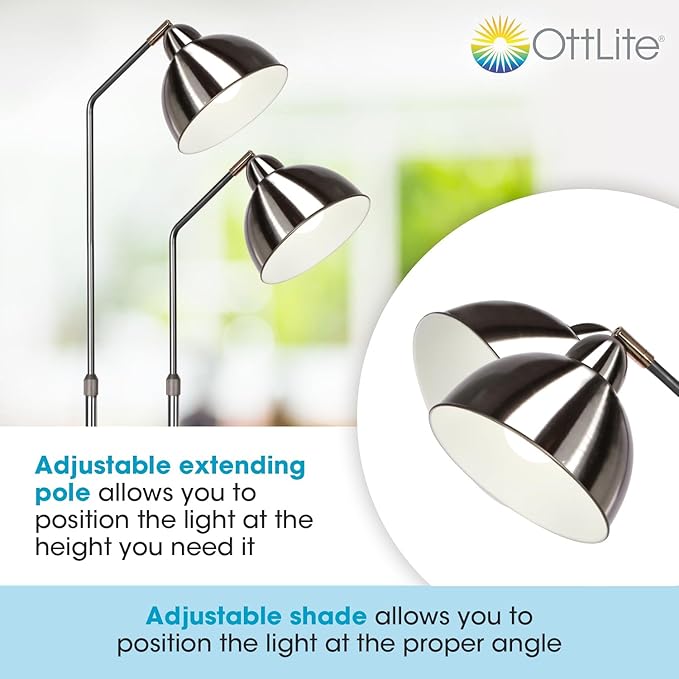 OttLite Covington Floor Lamp - Brushed Nickel, Adjustable Modern & Contemporary LED Light-Ruum Studio Home