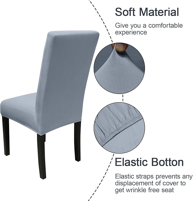 JQinHome 6 Pcs Dining Chair Slipcover,High Stretch Removable Washable Chair Seat Protector Cover for Home Party Hotel Wedding Ceremony(Light Grey)-Ruum Studio Home