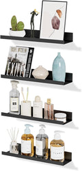4 Pack Floating Shelves for Wall Storage, Metal Black Hanging Shelves for Living Room/Kitchen/Bedroom/Bathroom Decor, Set of 4 Organizer for Display, Perfume & Book Shelf Wall Mounted-Ruum Studio Home