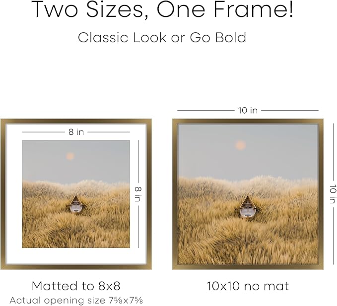 Homeforia 10x10 Picture Frame Bronze, High End Metal 10 by 10 Square Brass Frames with Mat 8 x 8 Photo, 10x10 Poster Frame Matted to 8x8 Art, Wall or Tabletop Frame, Tempered Glass, Wall Kit, Set of 1-Ruum Studio Home