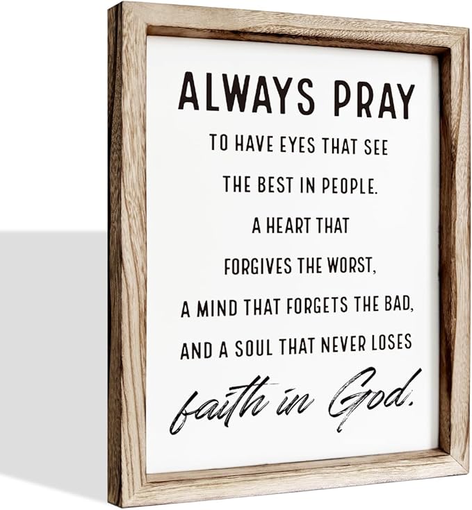 Christian Wall Signs, Inspirational Wood Sign, Farmhouse Home Decor, Bedroom Decoration, Church Room Decor Art, Framed Wall Plaque Sign 15 * 11.5 inches, Always Pray to Have Eyes-Ruum Studio Home