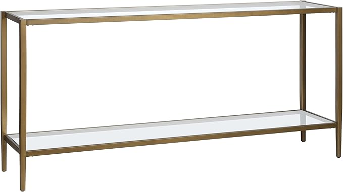 Henn&Hart 64" Wide Rectangular Console Table with Glass Shelf in Brushed Brass, Entryway Table, Accent Table for Living Room, Hallway-Ruum Studio Home