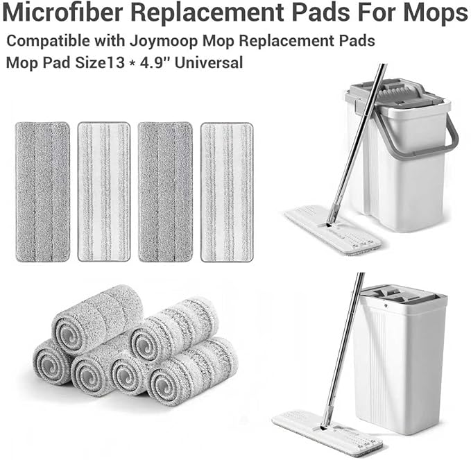 10Pcs Joymoop Mop Replacement Pads, 13 * 4.9'' Universal Mop Pads Mop Head Refills Washable Wet Mop, Compatible with Most 11-13” Size Mops-Ruum Studio Home