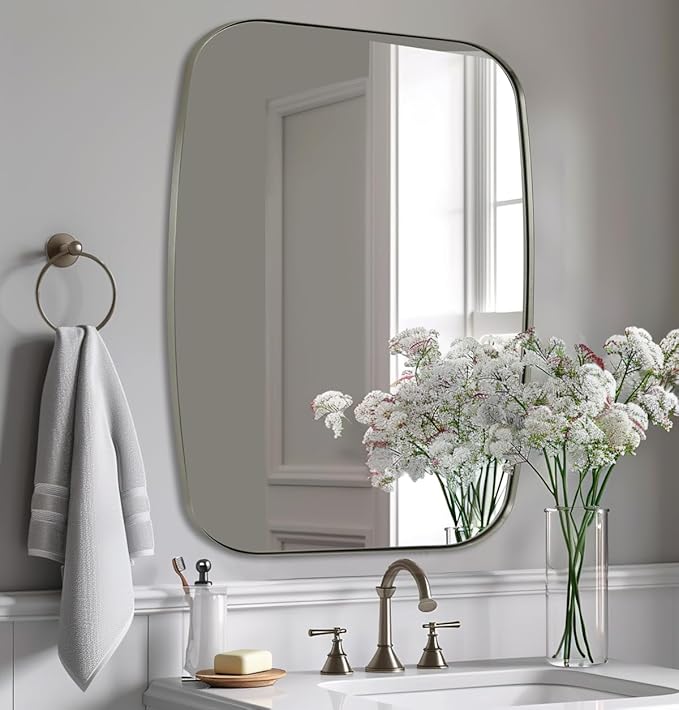 ANDY STAR Brushed Nickel Oblong Mirror, 36x40 Inch Brushed Nickel Oval Mirror for Bathroom with Stainless Steel Metal Frame, Wall Mouned for Bathroom, Living Room, Entryway-Ruum Studio Home