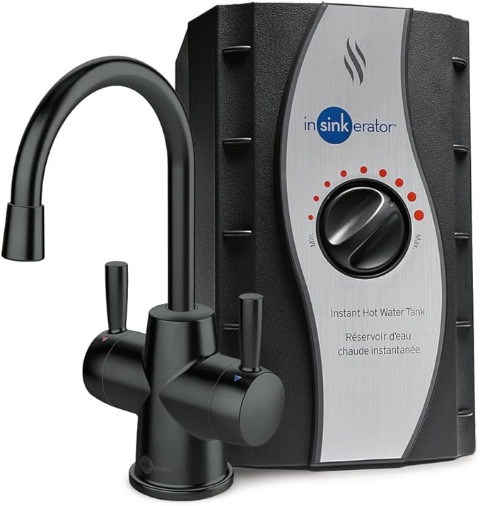 InSinkErator Stainless Steel Tank, HC250MBLK-SS HOT250 System, 2-Handle Drinking Faucet in Matte Black with 2/3-Gallon, Filter-Compatible Instant Hot/Cold Water Dispenser-Ruum Studio Home