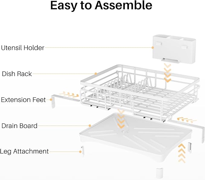 Dish Drying Rack - Extendable Dish Rack, Large Sink Drying Dish Drainer for Kitchen Counter, Stainless Steel Dish Strainer with Utensil Holder (White)-Ruum Studio Home
