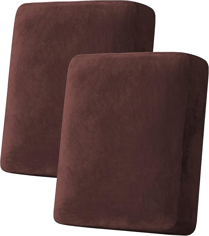H.VERSAILTEX Velvet Stretch Couch Cushion Cover Plush Cushion Slipcover for Chair Loveseat Sofa Cushion Furniture Protector Seat Cushion Sofa Cover (2 Piece Medium Sofa Cushion Covers, Brown)-Ruum Studio Home