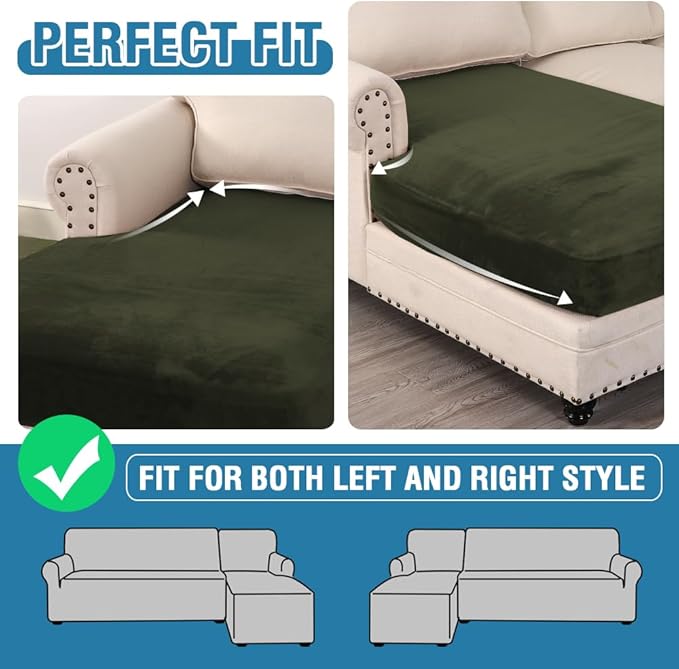 H.VERSAILTEX Velvet Stretch Individual Chaise Cover Sectional Couch Covers for L Shaped Sofa Both Left/Right Furniture Protector Seat Cushion Sofa Cover (1 Piece Chaise Cover, Olive)-Ruum Studio Home