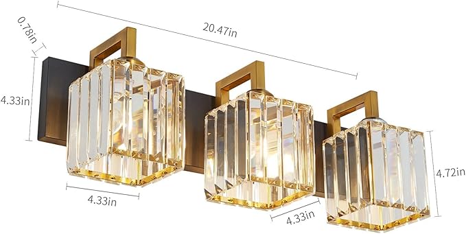 Modern Bathroom Vanity Light 3-Lights Black Gold Crystal Wall Lamp Bathroom Modern Crystal Vanity Lighting-Ruum Studio Home