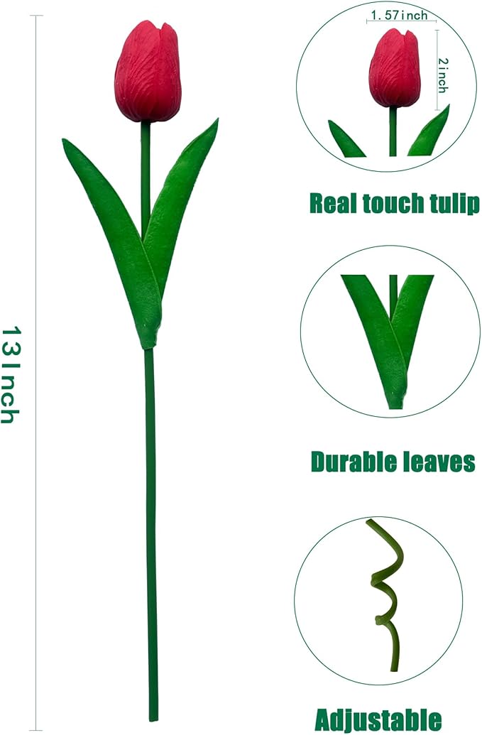 Artificial Tulips Flowers 15Pcs Faux PU Tulip Real Touch Tulip Fake Flowers Bouquets Arrangements for Mother's Day Easter Spring Flowers Gifts Home Table Décor-Ruum Studio Home