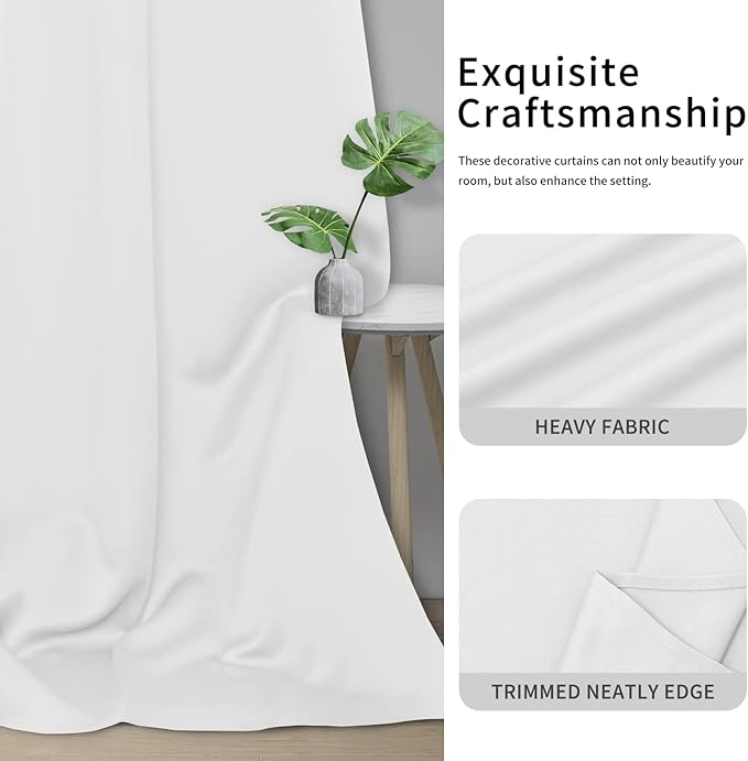 Easy-Going Blackout Curtains for Bedroom, Solid Thermal Insulated Grommet and Noise Reduction Window Drapes, Room Darkening Curtains for Living Room, 2 Panels (34x72 in, White)-Ruum Studio Home
