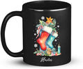 Custom Funny Christmas Cup, Christmas Sock With Gifts And Candle Design Mug, Customized Name Christmas Black Cup 11oz 15oz, Personalized Coffee Mug For Christmas, Christmas Sock Detailed Cup-Ruum Studio Home