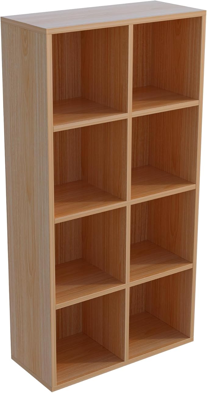 8-Cube Storage Shelf Bookcase - Wooden 4-Tier Floor Standing Open Bookshelf for Home and Office, Display Cabinet, Oak-Ruum Studio Home