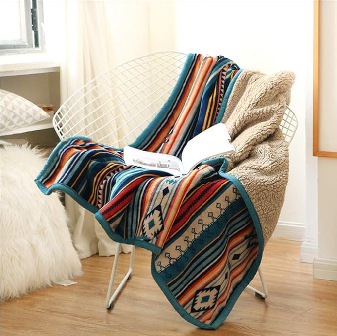 UKELER Boho Sherpa Throw 60'' x 50''- Bohemian Soft Plush Flannel Throw Blankets for Bed/Couch/Sofa/Office/Camping-Ruum Studio Home