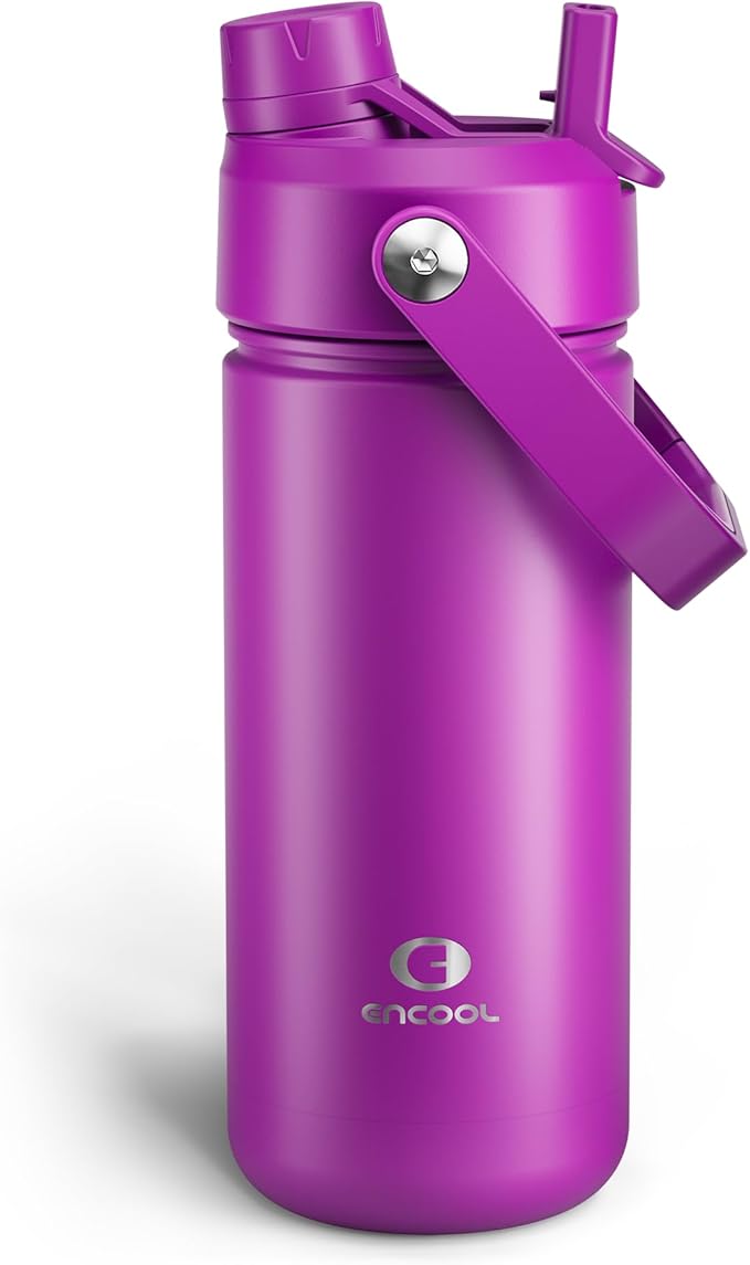 Insulated Water Bottle with Straw Stainless Steel Water Bottle, Leak-Proof, BPA-Free, Double Wall Vacuum Keeps Cold for 24 Hours for Sports, Travel, School (18 oz, Bright Magenta)-Ruum Studio Home
