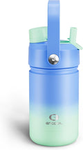 Kids Insualated Water Bottle with Straw - 12oz Stainless Steel Water Bottle with Dual Spouts, Leak-Proof, BPA-Free, Double Wall Vacuum Keeps Cold for 24 Hours for Sports, Travel (Frosted Lilac)-Ruum Studio Home