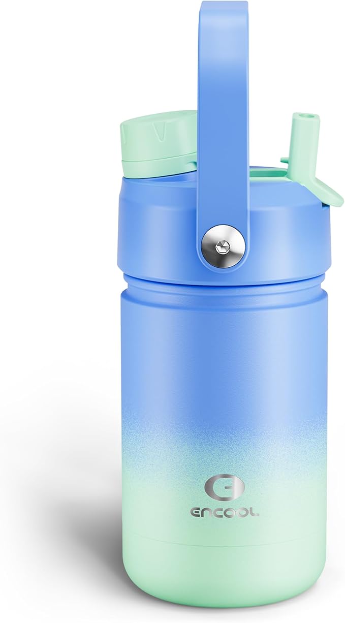 Kids Insualated Water Bottle with Straw - 12oz Stainless Steel Water Bottle with Dual Spouts, Leak-Proof, BPA-Free, Double Wall Vacuum Keeps Cold for 24 Hours for Sports, Travel (Frosted Lilac)-Ruum Studio Home