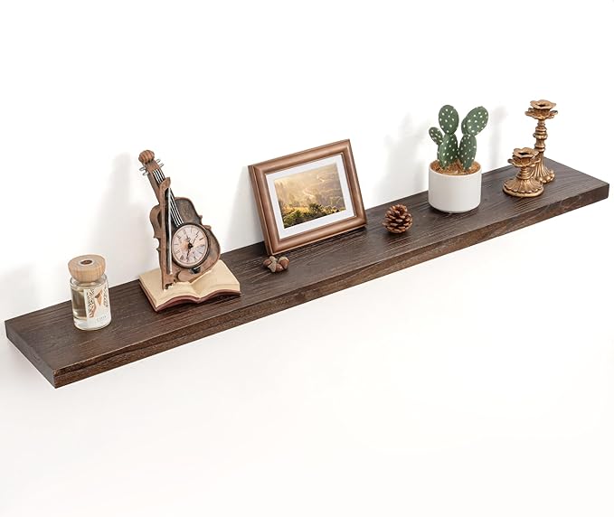 Floating Shelves for Wall Decor, 8 Inch Deep Rustic Solid Elm Wood Floating Shelves Wall Mounted, Wall Shelves with Invisible Bracket for Living Room Bathroom Bedroom Kitchen, 48 Inch Set of 1, Walnut-Ruum Studio Home