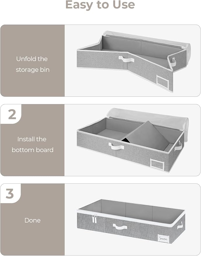 StorageWorks Under Bed Storage Containers with Handles and Label Holder, 2 Pack Ultra-thick Fabric Underbed Bins, Closet Organizer for Clothes, Blankets, Sweater-Ruum Studio Home