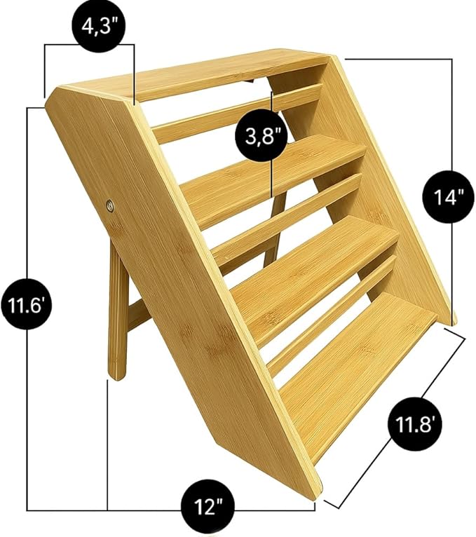 Bamboo Spice Rack Organizer - 3 Tier Foldable Wooden Spice Rack for Countertop, Cabinet & Drawer- Organic Bamboo-Extra Sturdy Wooden Spice Shelf, No Spice Jars Included-Ruum Studio Home