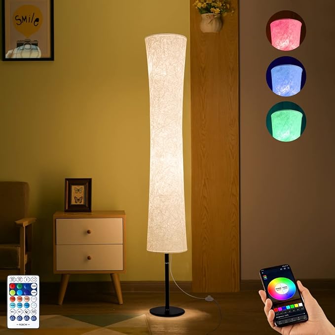 BLUEYE Floor Lamp,RGBCW 2700K-6500K,APP & Remote&Smart Voice Control, 2 X 60W Equivalent, No Hub Required,Compatible with Alexa Google Assistant, 60'' Standing Lamp for Bedroom, Similar Fabric-Ruum Studio Home