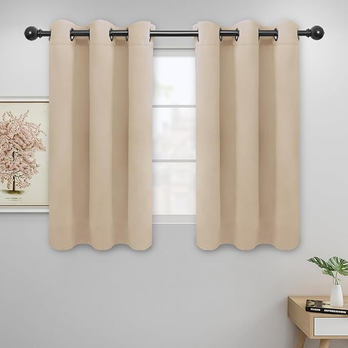 Easy-Going Blackout Curtains for Bedroom, Solid Thermal Insulated Grommet and Noise Reduction Window Drapes, Room Darkening Curtains for Living Room, 2 Panels (42x45 in, Beige)-Ruum Studio Home