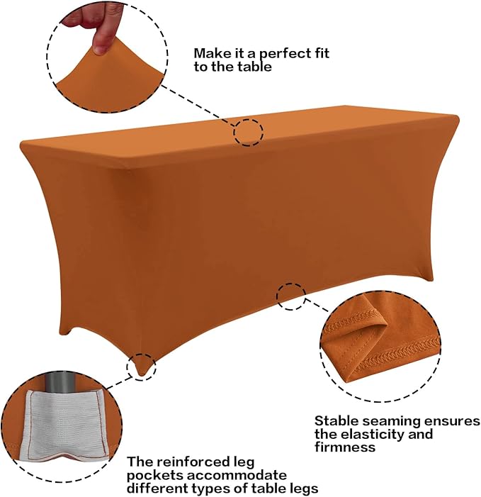IVAPUPU 2 Pack 6FT Table Cloth for Rectangular Fitted Events Stretch Caramel Table Covers Washable Spandex Tablecloth Protector for Party, Wedding, Cocktail, Banquet, Festival-Ruum Studio Home