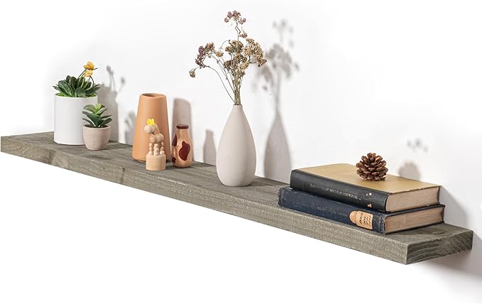 Fun Memories Floating Shelves for Wall Dec, 48"x8" Rustic Reclaimed Wood Shelves, Heavy-Duty Wall Mounted Shelves with Invisible Brackets for Living Room, Bedroom, Kitchen, Grey Finish, Set of 2-Ruum Studio Home