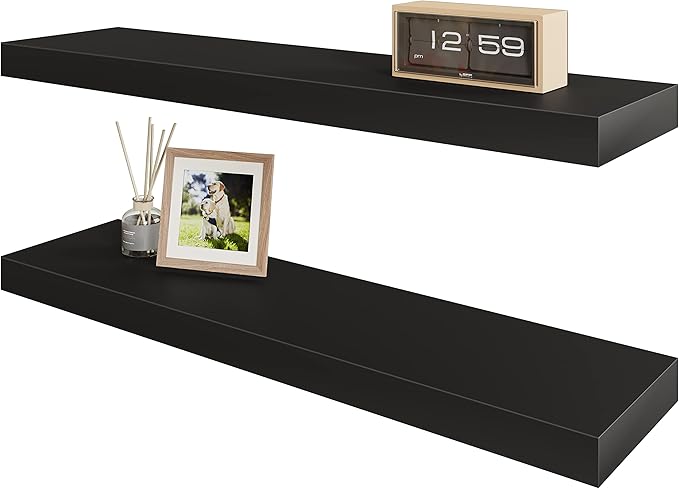 BAMEOS Floating Shelf,Wall Shelf,Decor Wall Mounted Shelves,Hanging Shelf Set L24xW6 for Bathroom Kitchen Living,Kitchen,Room Bedroom Storage,Black-Ruum Studio Home
