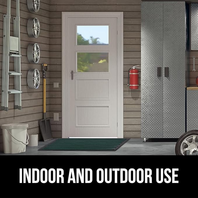 GORILLA GRIP 100% Waterproof All-Season WeatherMax Doormat US Designed Natural Rubber, Stain and Fade Resistant, Low Profile Indoor Outdoor Door Mats, Easy Clean Patio Mat, 17x29, Green Stripe-Ruum Studio Home