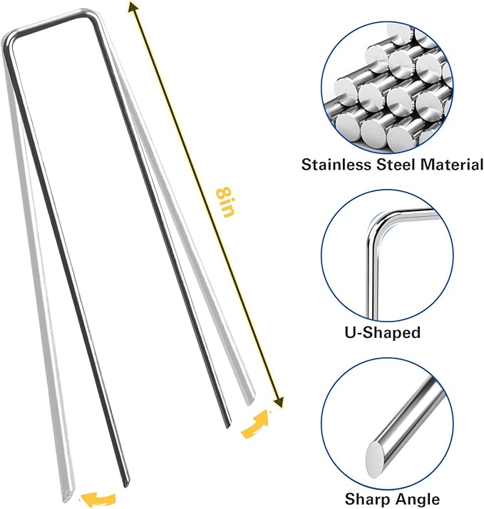 8 Inch Landscape Staples, More Thicker Heavy Duty 8 Gauge Galvanized Landscape Stakes, 125 Packs Garden Staples for Lawns, Weed Barriers, and Landscape Fabrics, Irrigation Hose, Tent Pegs-Ruum Studio Home