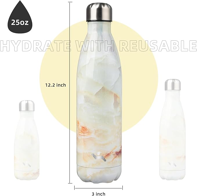 Insulated Water Bottles,25 oz Double Wall Stainless Steel Vacumm Metal Flask for Sports Travel,Marble Jade-Ruum Studio Home