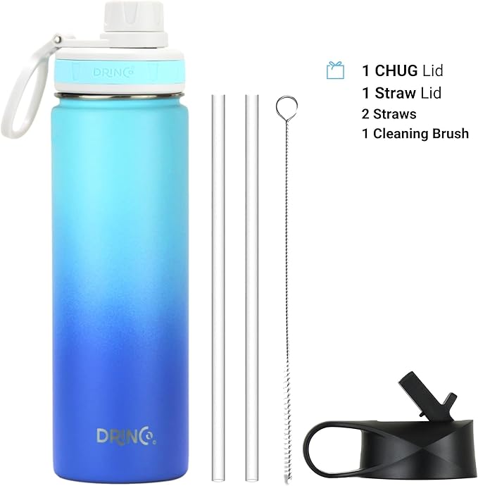 DRINCO Stainless Steel Water Bottle Spout Lid Vacuum Insulated Double Wall Water Bottle Wide Mouth (40oz 32oz 22oz 18oz 14oz) Leak Proof Keeps Cold or Hot (22 oz, 22oz Morning Sky Blue)-Ruum Studio Home
