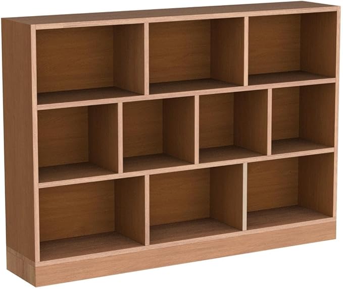 IOTXY Open Shelf Low Bookcase - Wooden 3-Tier Floor Standing Display Cabinet Organizer with Base, 10 Cubes Short Horizontal Bookshelf in Pear Yellow-Ruum Studio Home